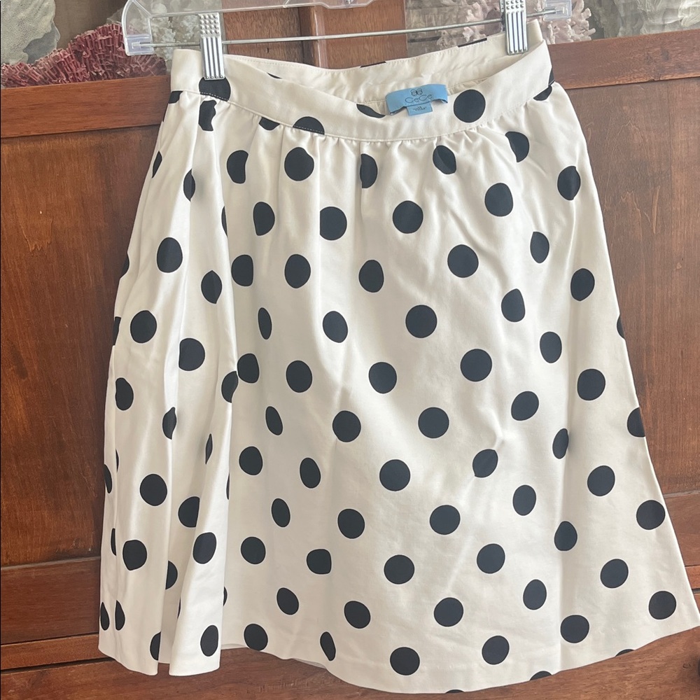 CeCe Black Polka Dot Skirt on Cream